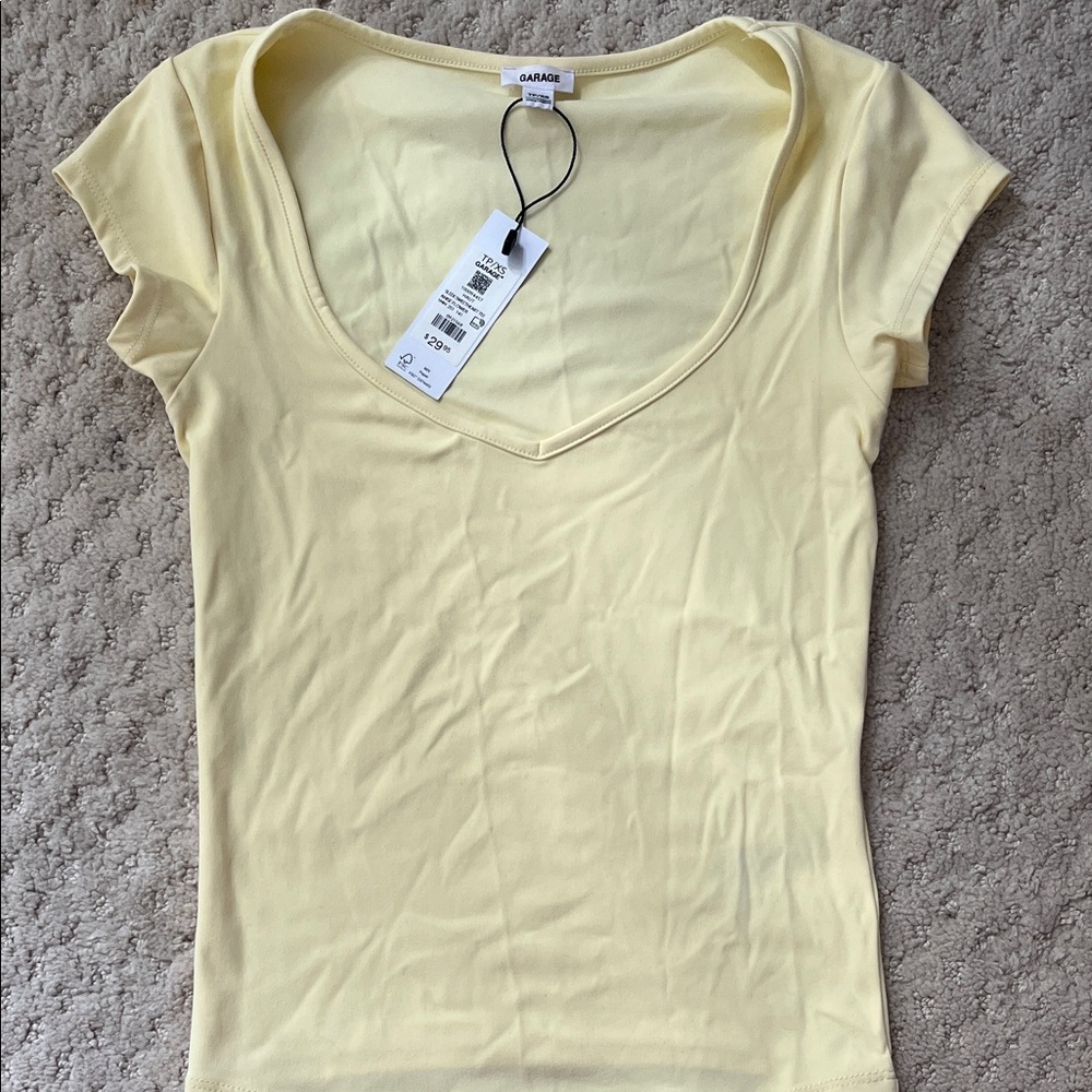 Garage Yellow Scoop Neck Short Sleeve Tee